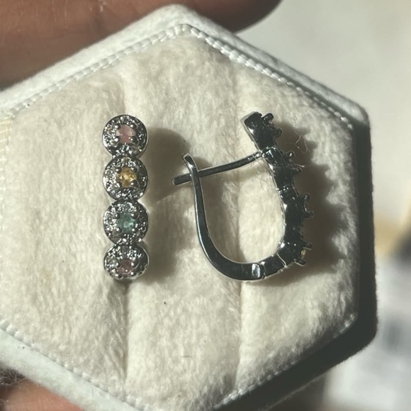 Multicolor natural tourmaline earrings new with silver plating #285 - Picture 13 of 13